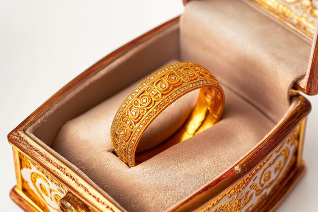 Pulseira de ouro numa caixa de jóias ornamentada