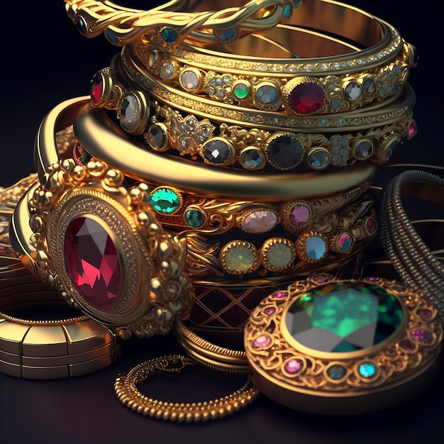 Pulseiras de ouro extravagantes, pulseiras de pedra para fotos femininas Arte gerada por IA