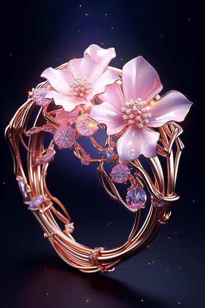 Una pulsera colorida con una flor de oro rosa en el estilo futurista