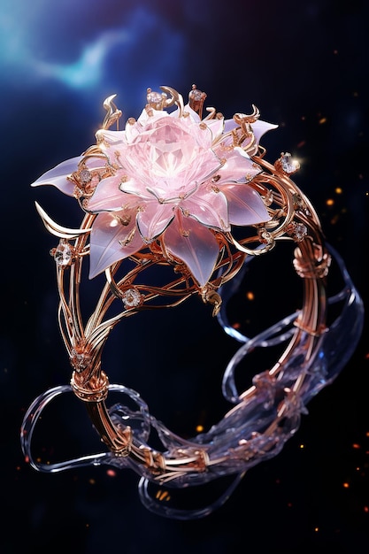 Una pulsera colorida con una flor de oro rosa en el estilo futurista