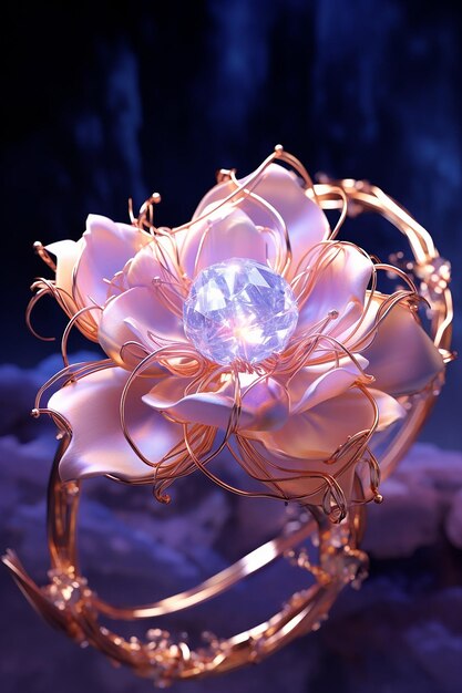 Una pulsera colorida con una flor de oro rosa en el estilo futurista