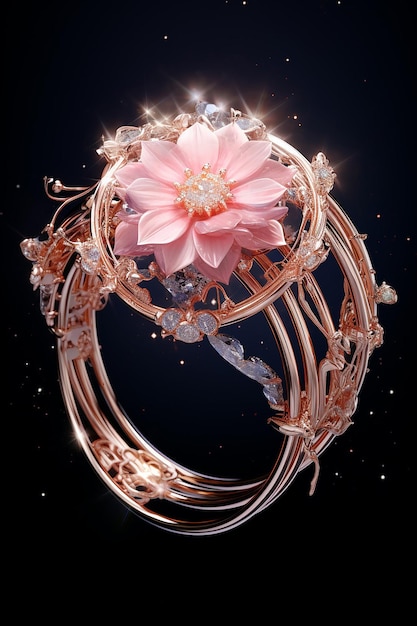 Una pulsera colorida con una flor de oro rosa en el estilo futurista