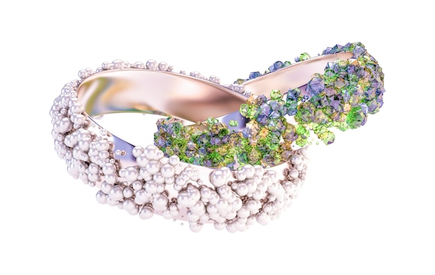 Pulsera de moda, decorada con una piedra preciosa, renderizado de ilustración 3d de cristal