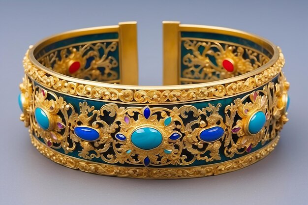 La pulsera de oro de estilo antiguo tailandés El esmalte de la pulsera de Oro de estilo antiguo thailandés La obra maestra del orfebre