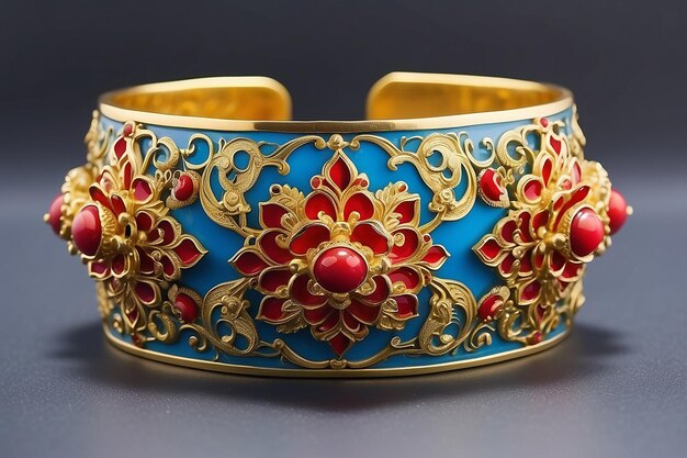 La pulsera de oro de estilo antiguo tailandés El esmalte de la pulsera de Oro de estilo antiguo thailandés La obra maestra del orfebre