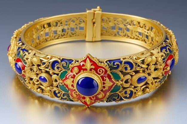 Foto la pulsera de oro de estilo antiguo tailandés el esmalte de la pulsera de oro de estilo antiguo thailandés la obra maestra del orfebre