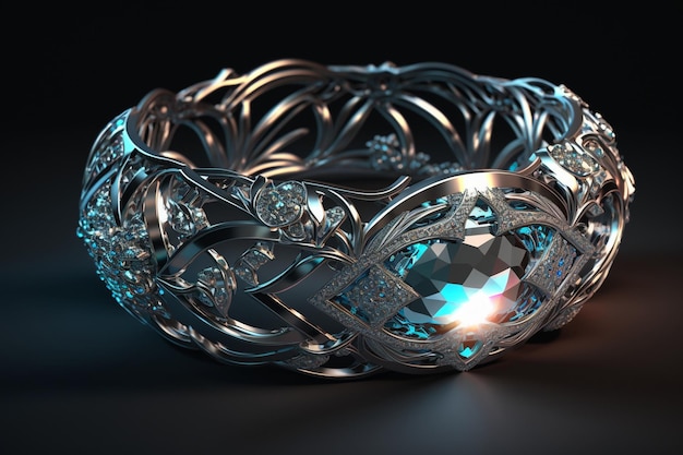 Una pulsera de plata con un diseño de diamantes.