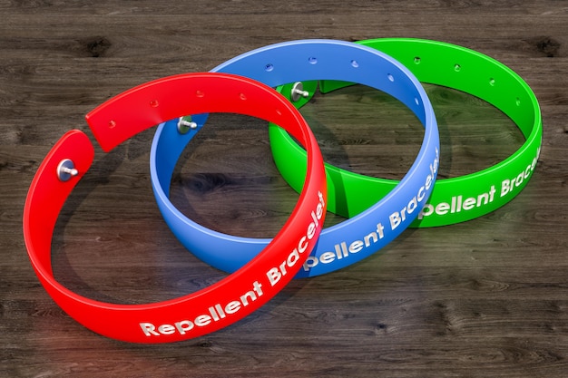Pulseras antimosquitos productos repelentes de insectos renderizado 3D
