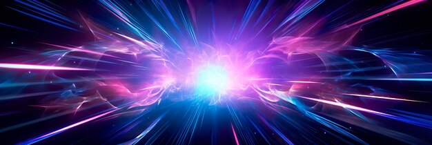 pulsierender Ausbruch von Neonfarben und Fraktalen, die von einem zentralen Punkt in einer kosmischen Umgebung ausstrahlen