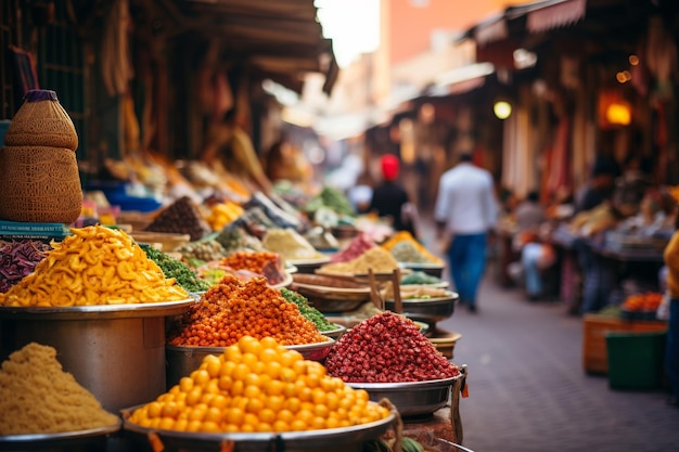 Pulso vibrante Las calles caleidoscópicas de los bulliciosos mercados de Marrakech