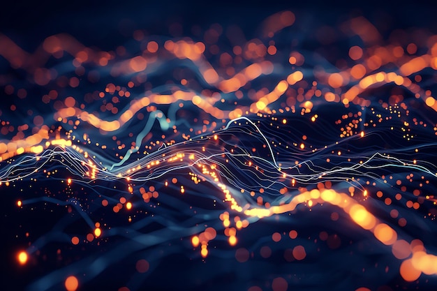 Pulsos de electricidad que forman patrones abstractos con líneas brillantes en un fondo oscuro que crean energía dinámica