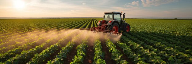 La pulverización de herbicidas en un campo de soja con un tractor Generative Ai