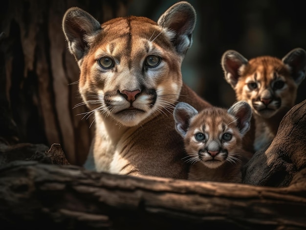 Puma adulto con bebés IA generativa