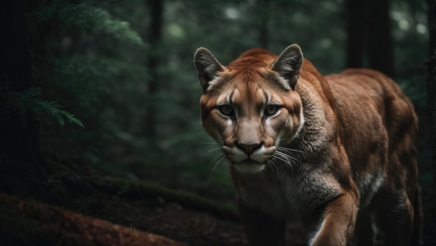 Puma en el bosque oscuro
