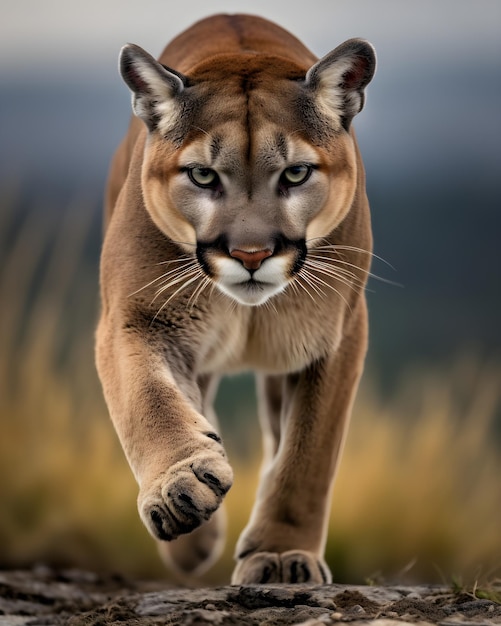 Un puma camina sobre una roca.