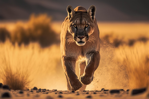 Puma corriendo caza agresiva y atacando depredador IA generativa