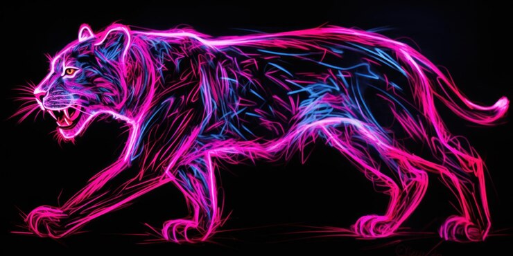Foto puma energético em neon chalk doodle line art gerado por ia