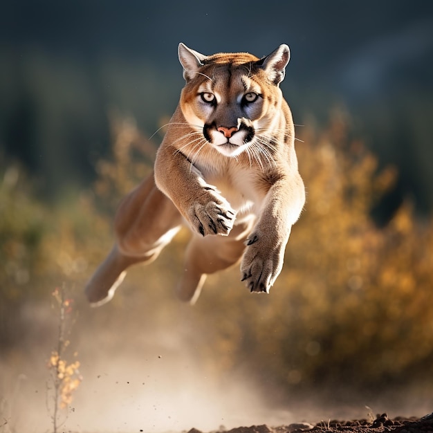 Un puma está saltando por el aire