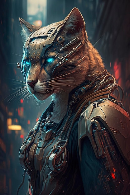 puma en estilo cyberpunk sobre fondo oscuro, ai creativa