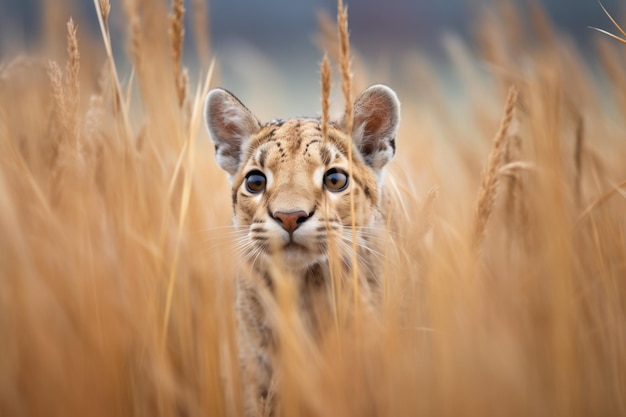 El puma maniobrando a través de la hierba alta