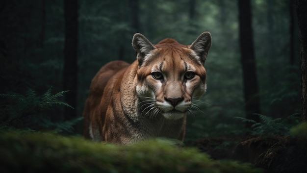 Puma na floresta escura