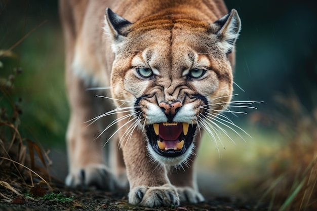 El puma rugiente o el león de montaña cazan a su presa