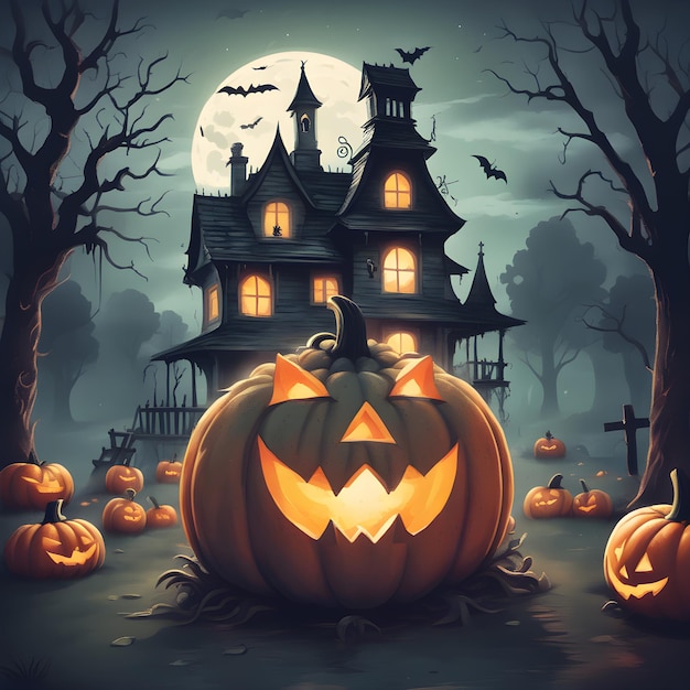 Pumpkin de estilo Halloween com fundo abstrato escuro