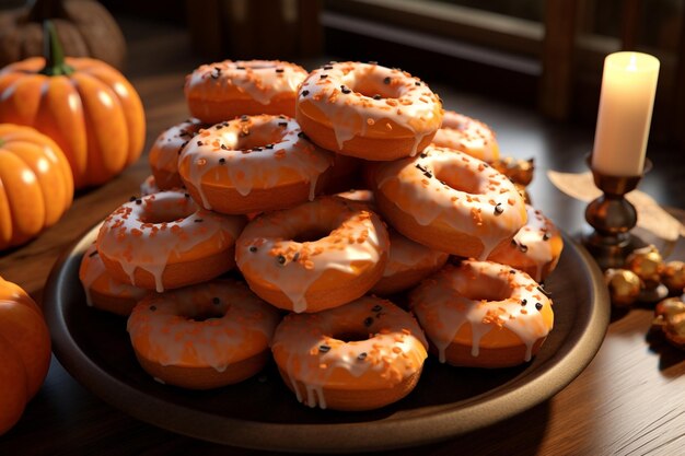 Foto pumpkin-geschmack donuts auf einem servierteller angeordnet 00551 02