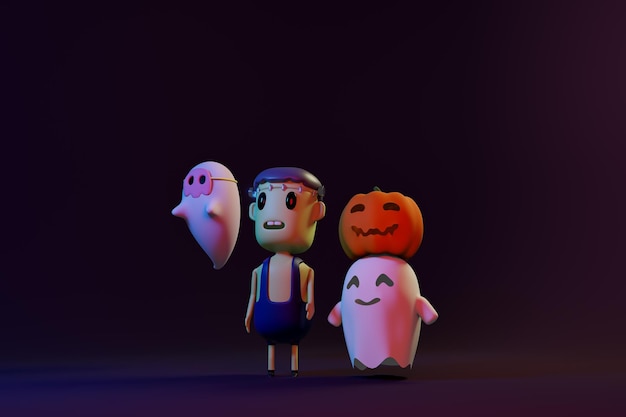 Pumpkin Jack O Lanterns y Ghost en Halloween para fondo u otra representación 3D