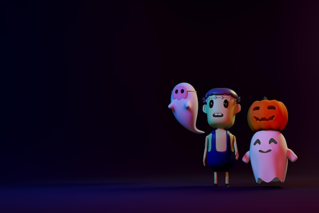 Pumpkin Jack O Lanterns y Ghost en Halloween para fondo u otra representación 3D