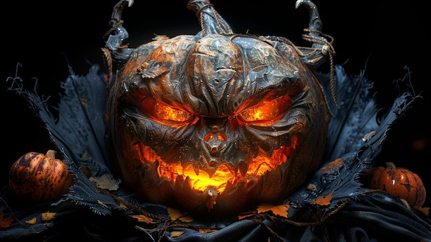 Pumpkin King Ilustração de videogame Ilustração conceitual Estilo de desenho animado realista Desenho de personagens Fundo preto ou branco