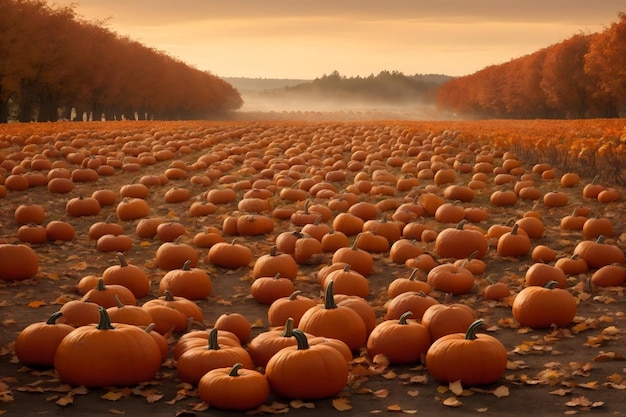 Pumpkin Patch Field Landschaft Hintergrund Pumpkin Hintergrund Pompkin Field Landschaft KI Generative