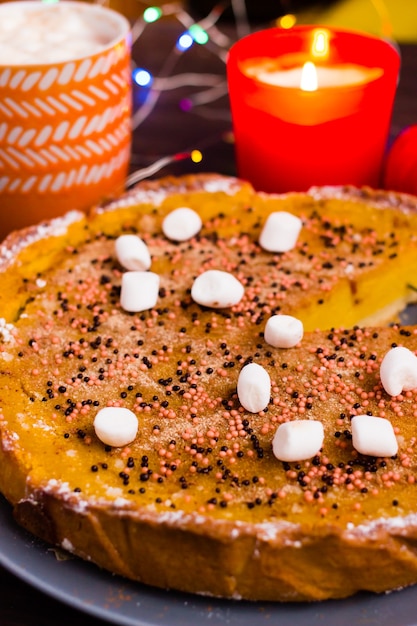 Pumpkin Pie Herbst traditionelles hausgemachtes Gebäck Dessert hautnah