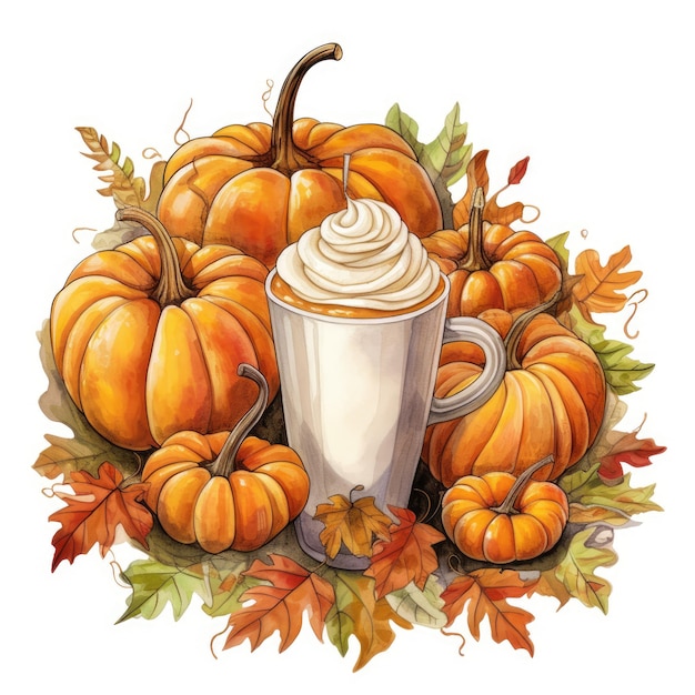 Pumpkin Spice Dreams Lebendige animierte Illustrationen von Latte-Getränken mit Retrocore-Aquarellen und