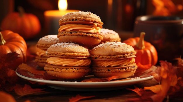 Pumpkin whoopie tartes assando durante o outono e Ação de Graças Generative Ai