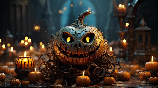 Pumpkins The Spooky Night Backdrop de Halloween gerado por inteligência artificial