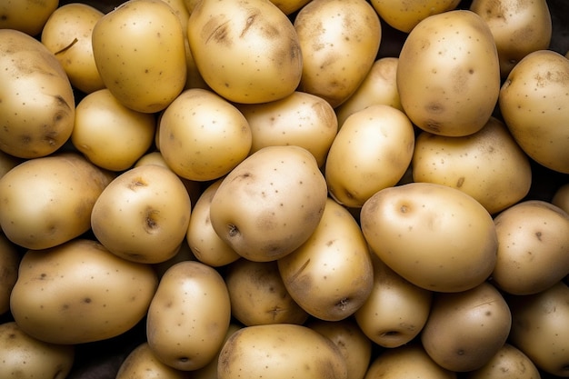 Un puñado de patatas en una caja.