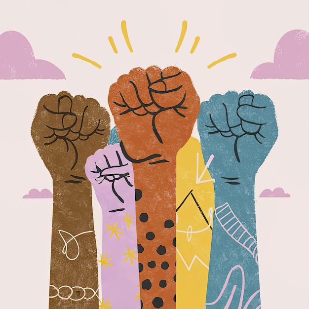 punhos coloridos ilustração campanha de igualdade movimento blm
