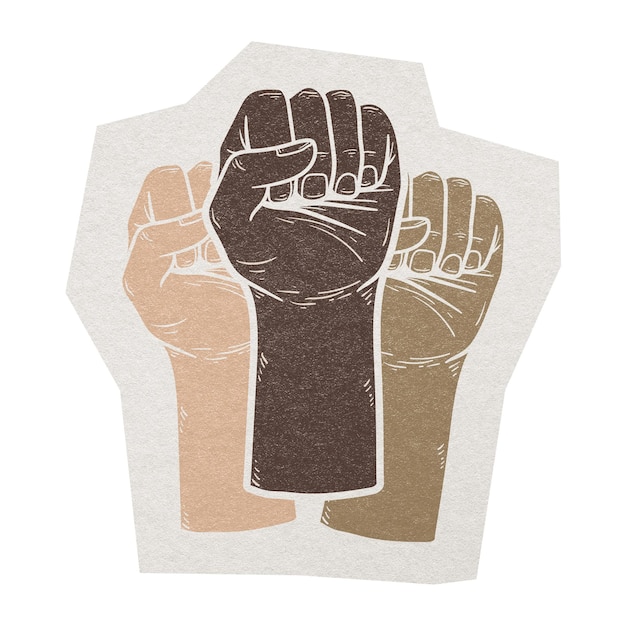 Punhos multirraciais em papel adesivo png cortado em fundo transparente