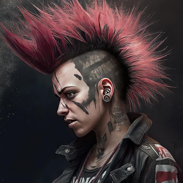 Punk auf einem isolierten Hintergrund Punk-Rock-Musik Grunge Anarchie Meinungsfreiheit nicht existierende Person hochauflösende Kunst generative künstliche Intelligenz