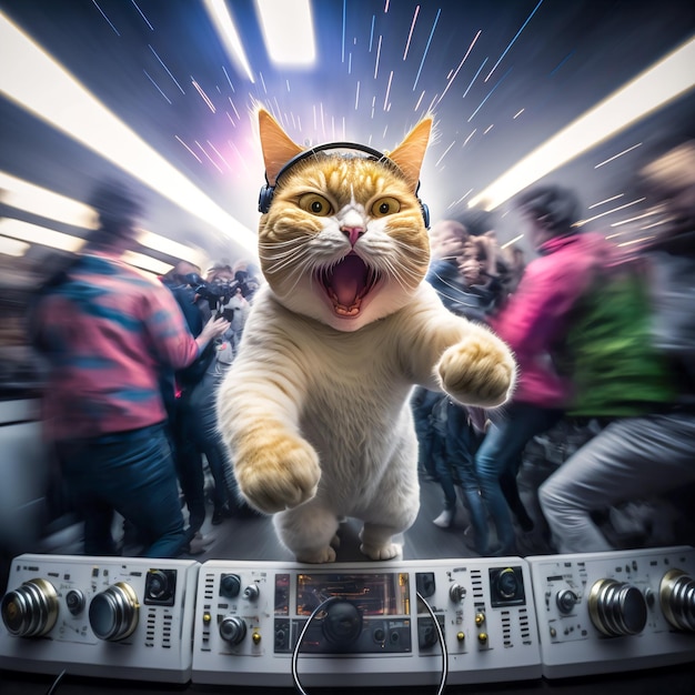 Punk Cat DJDie Disco-Katze spielt Musik