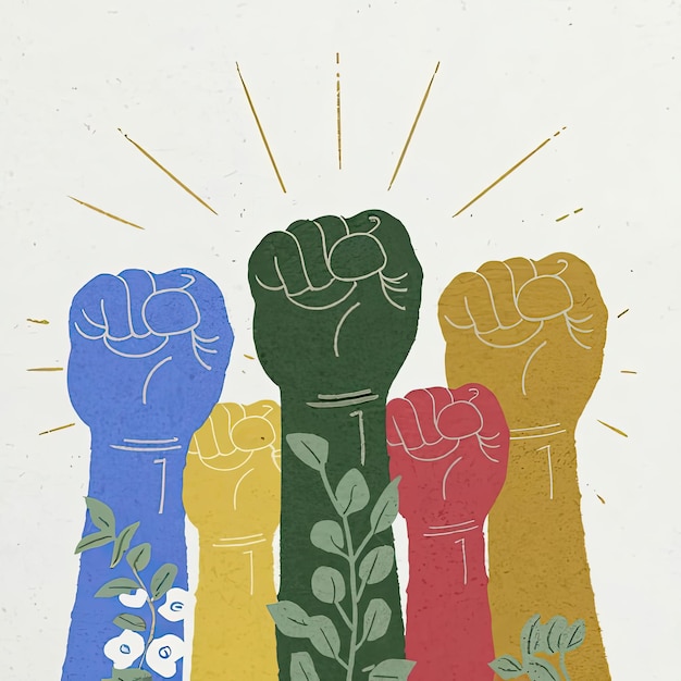 Puños coloridos Ilustración Campaña por la igualdad Movimiento BLM