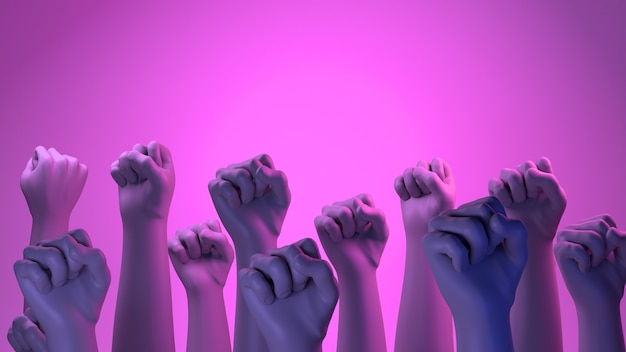 Foto puños de mujer en la lucha contra el día internacional para la eliminación de la violencia contra la mujer 3d render