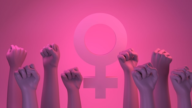 Puños de mujer en la lucha contra el Día Internacional para la Eliminación de la Violencia contra la Mujer 3D Render