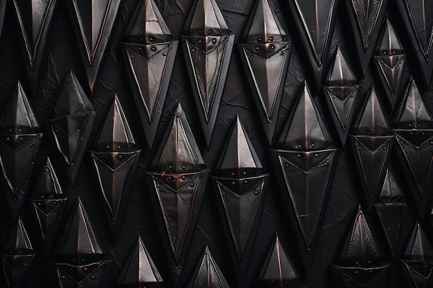 Las puntas de las flechas de obsidiana dispuestas en una superficie de cuero texturizado