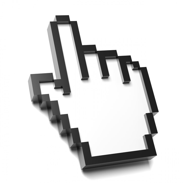 Foto puntero del mouse de mano cuadrada sobre fondo blanco
