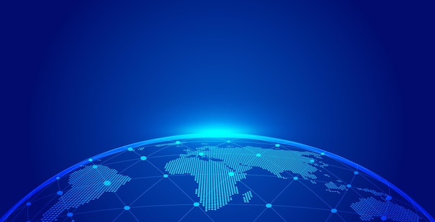 Punto línea enlace tierra Amanecer global internacional Internet tecnología fondo
