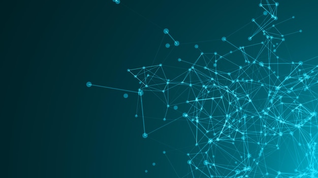 Puntos abstractos conectados en un fondo azul brillante Concepto tecnológico