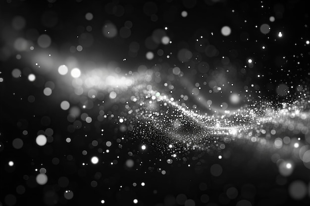 Puntos blancos sobre un fondo negro con un efecto de textura granulada y partículas blancas de textura de grano hacen