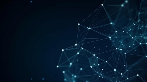 Puntos y líneas conectados abstractos sobre fondo azul Concepto de red de comunicación y tecnología con líneas y puntos en movimiento